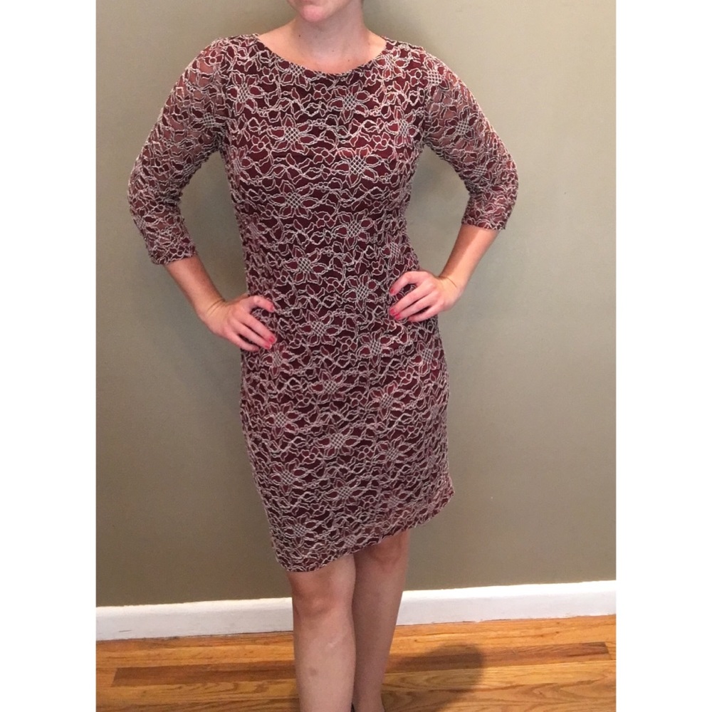 Tiana B embroidered wine colored cocktail dress